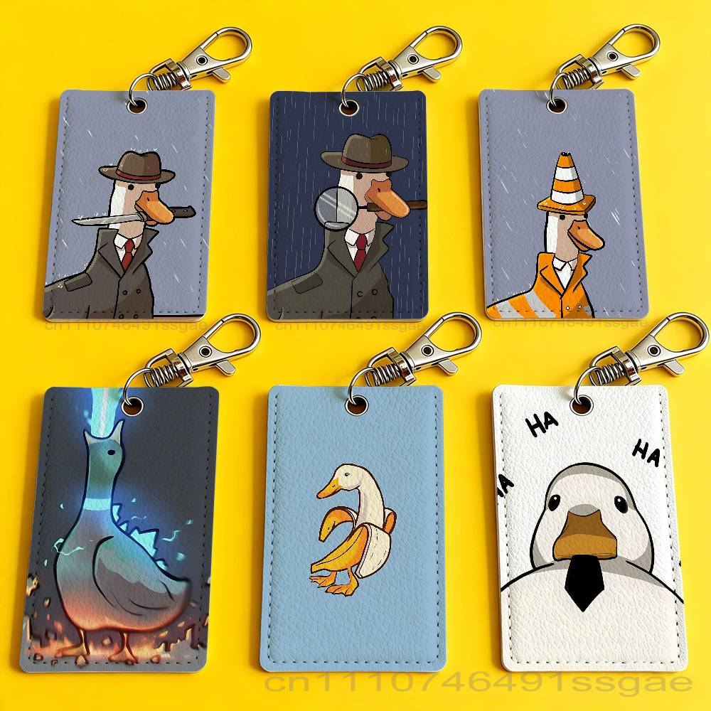 Leather Work Leather - Cartoon schattige gans eend badgehouder sleutelhanger