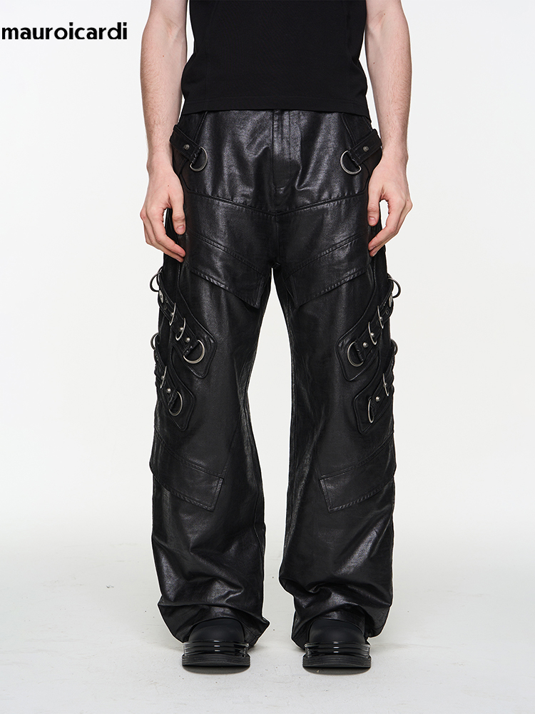 Leather Work Pants - Mauroicardi Lente Herfst Cool Knappe Lange