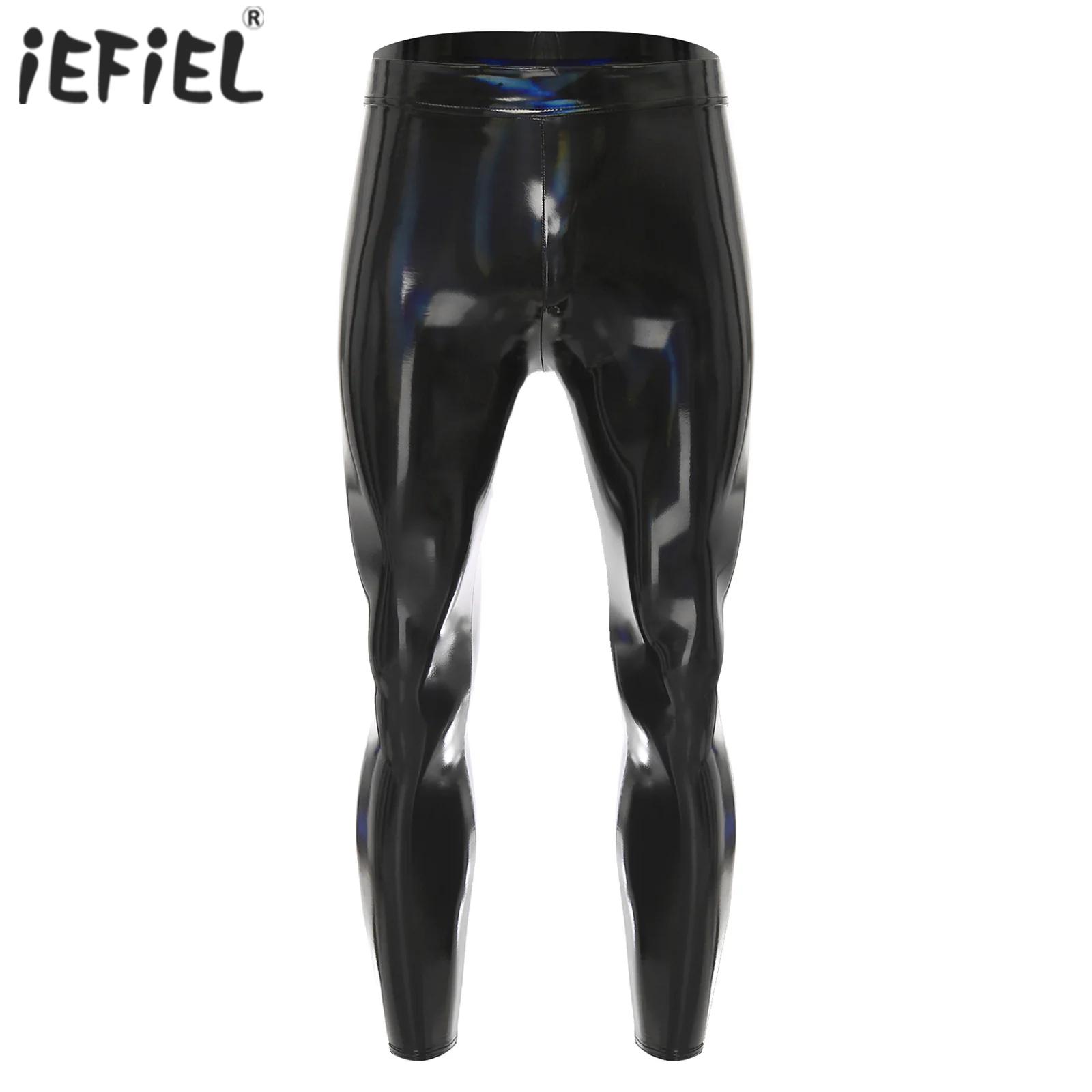 Leather Work Pants - Heren zwarte disco panty broek legging