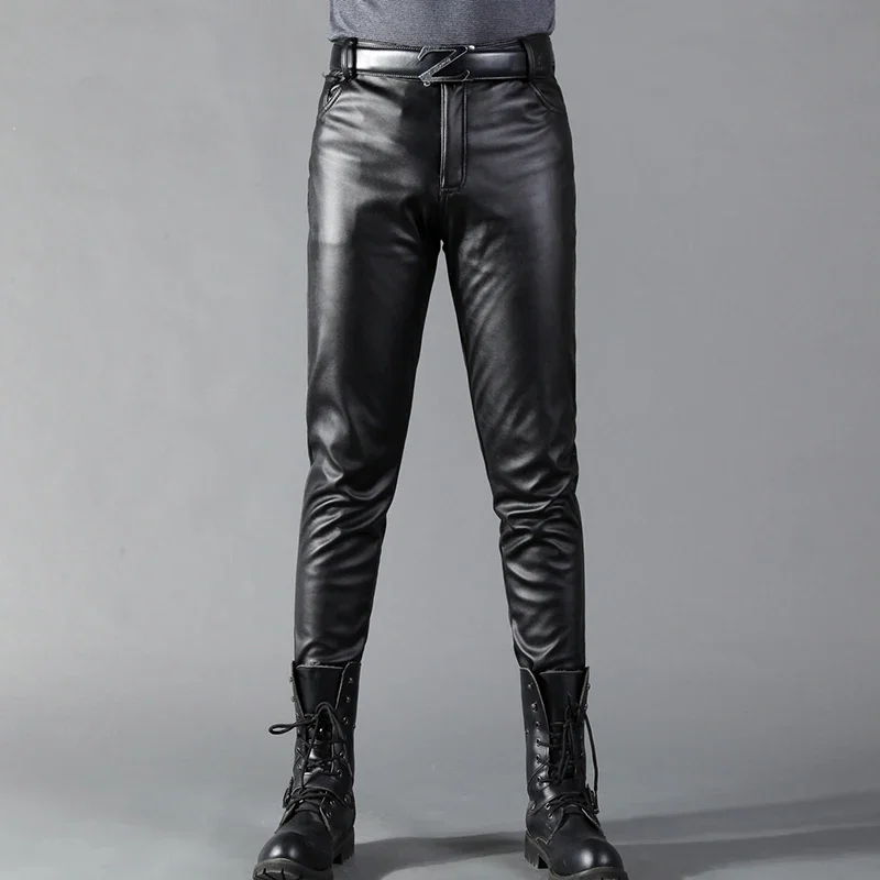 Leather Work Pants - Heren Leren Broek Skinny Fit Elastische