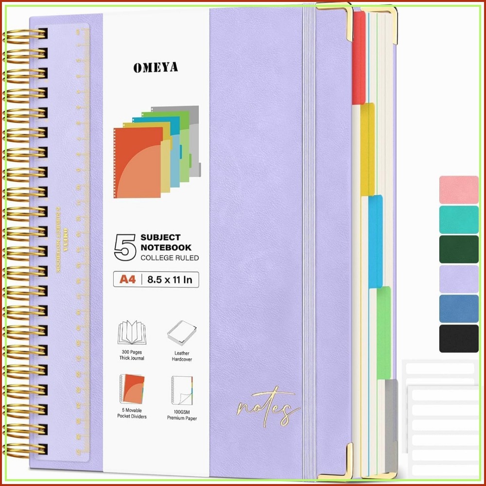 Leatherwork Products - A4 Lederen 5-vakken notitieboek, 300 pagina's