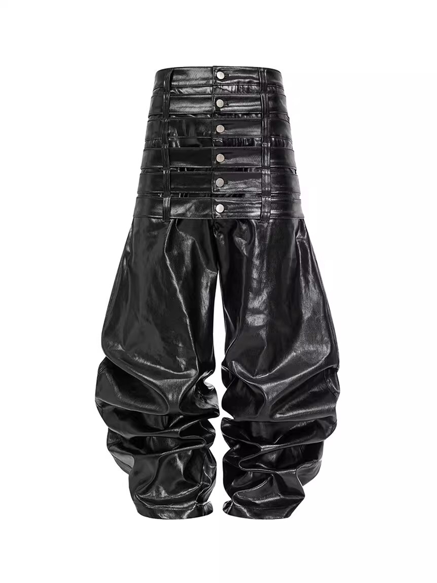 Leather Work Pants - Mauroicardi Herfst Lange Multi-taille Glanzend Zwart
