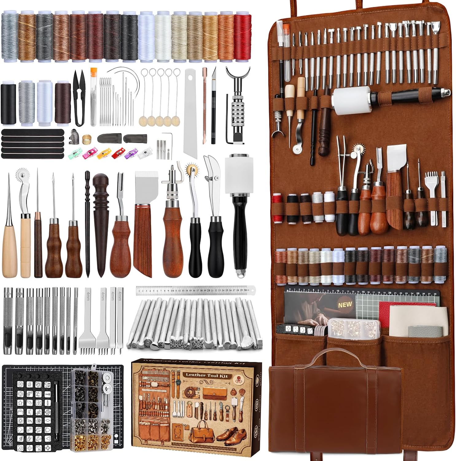 Leather Work Leather - Lederbewerkingsset, lederbewerkingsgereedschap en knutselset met op